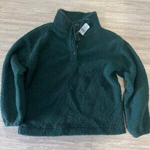 NWT Loft Misses Size Small Petite Teal Green Sherpa Long Sleeve Pullover Top